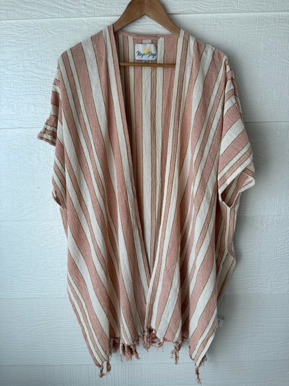Rays for Days Striped Swim Cover Up One Size Cotton Fringe Hem
